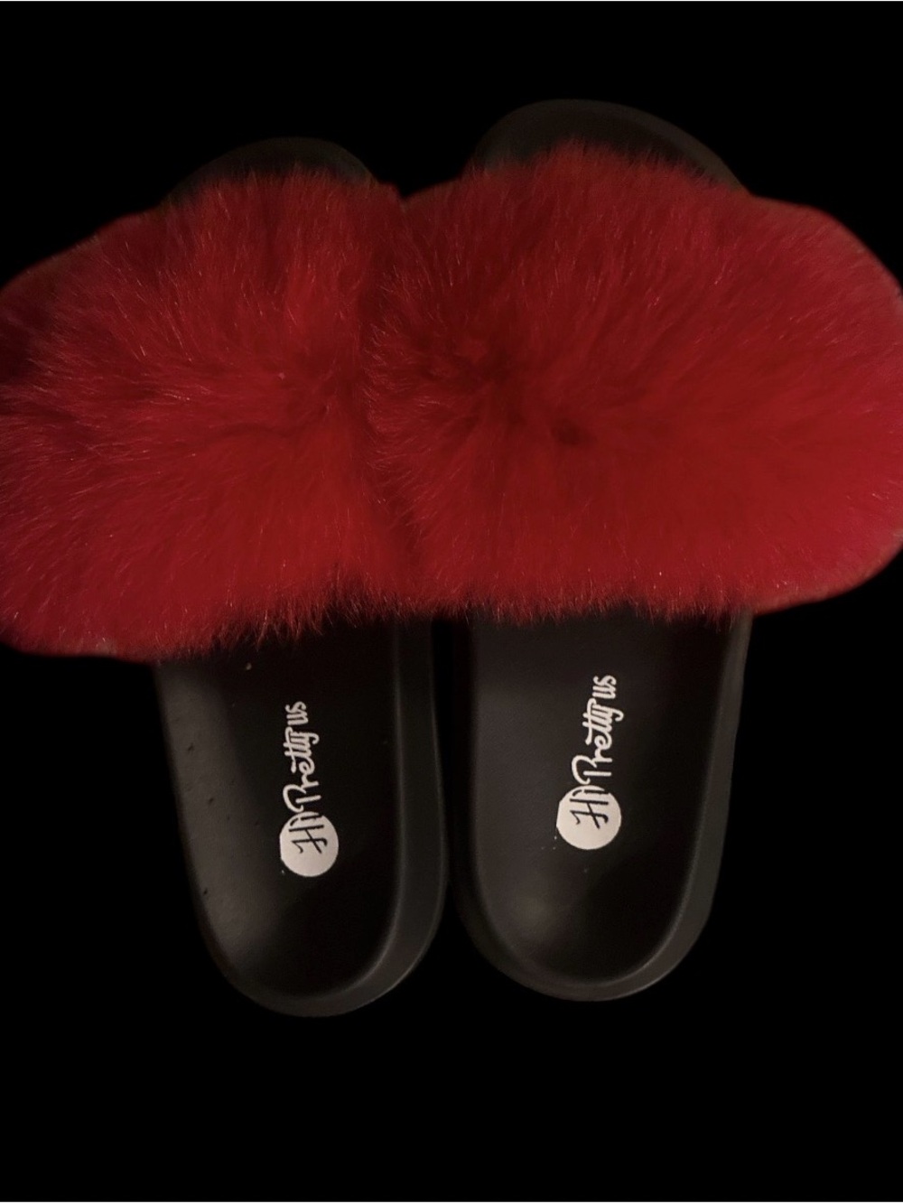 HIPRETTYUS Red Faux Fox Fur Slides Open Toe Sandals - Size Women’s 9.5-10.5